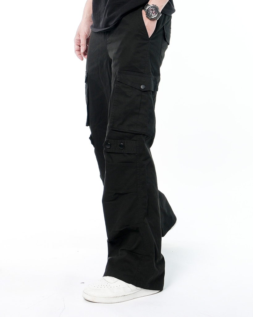 Quần Cargo Nam Kaki Túi Hộp Ống Rộng 100% Cotton Mềm Màu Đen | KQSTYLING WIDE