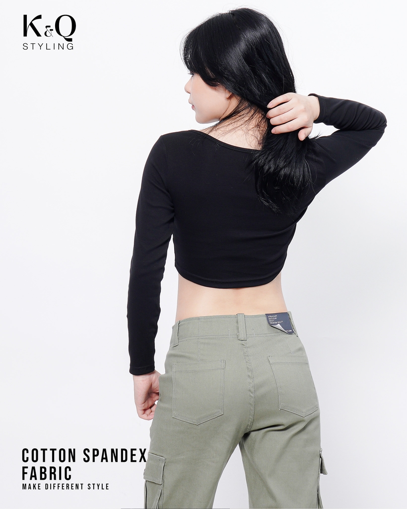 Áo thun croptop tay dày KQSTYLING cotton 100% freesize