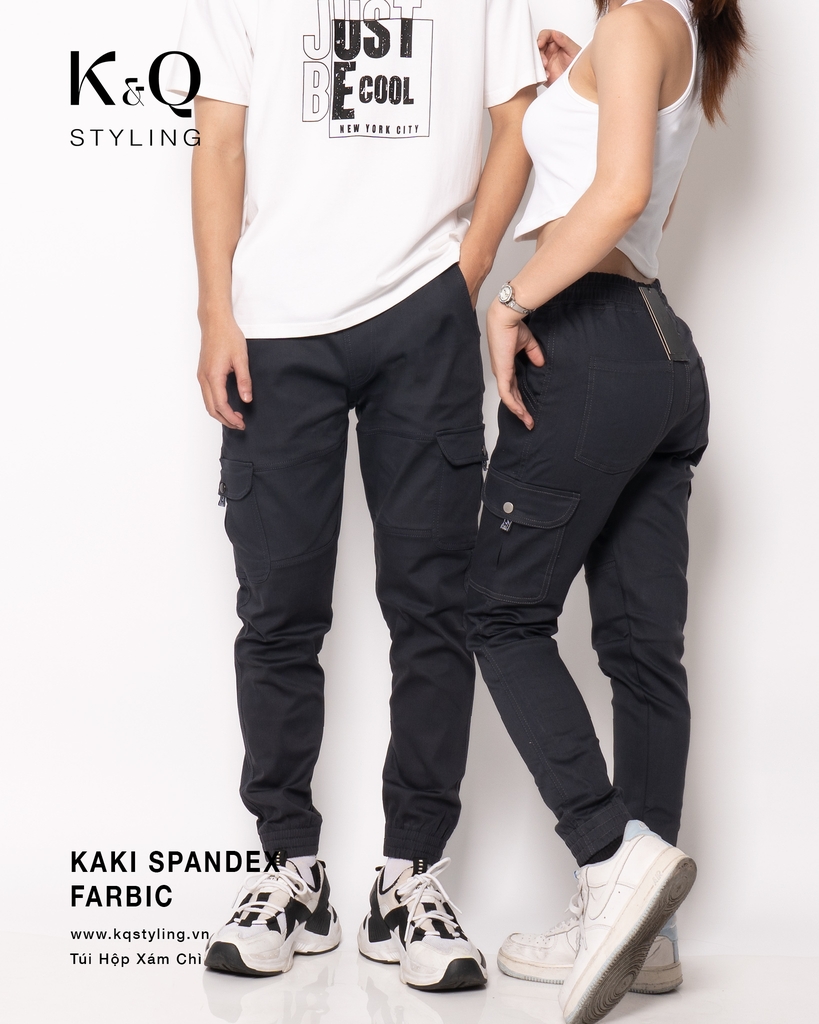 Quần Cargo Túi Hộp Jogger Kaki Co Giãn Unisex Màu Xám Chì | KQSTYLING JTD01