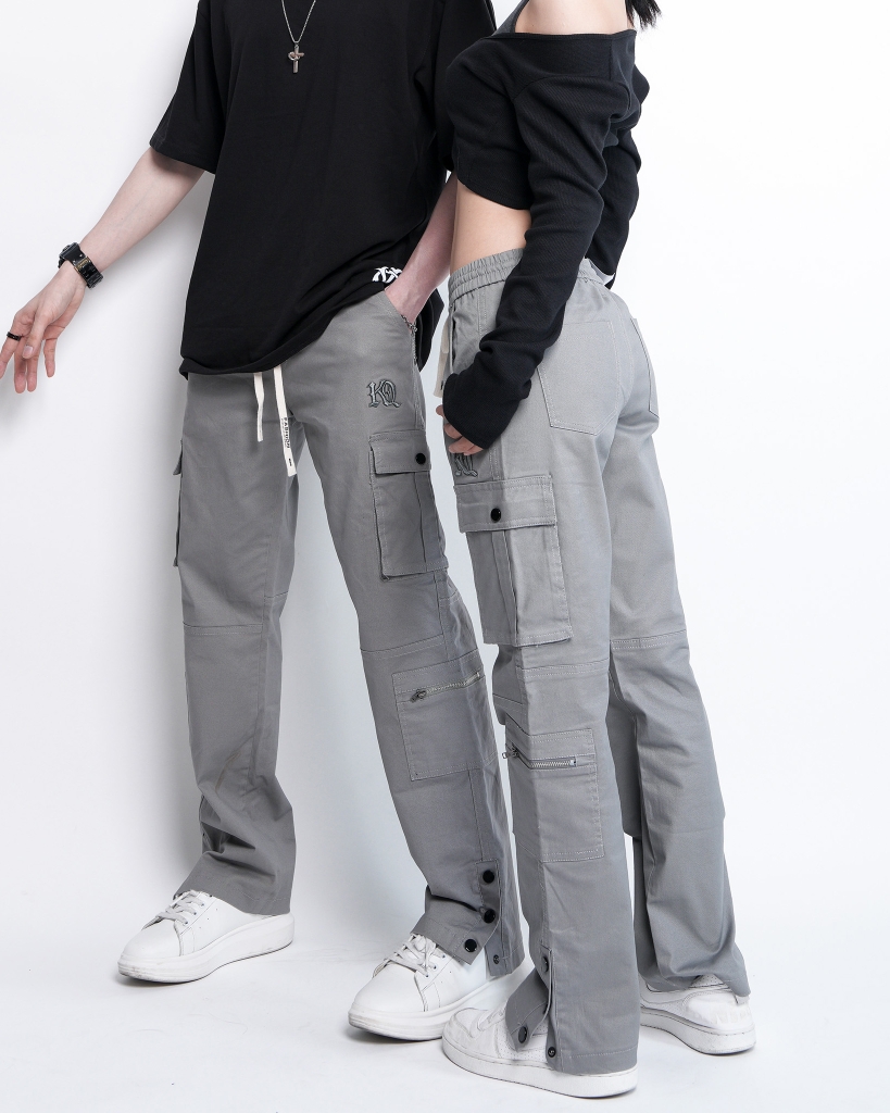 Quần Cargo Kaki Nam Túi Hộp Co Giãn Ống Đứng Màu Xám Nhạt | KQSTYLING V6