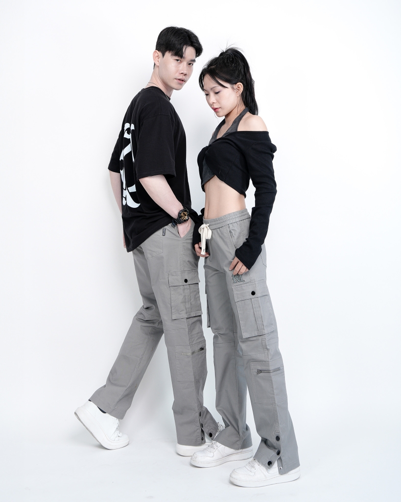 Quần Cargo Nữ Kaki Túi Hộp Co Giãn Ống Đứng Màu Xám Nhạt | KQSTYLING V6