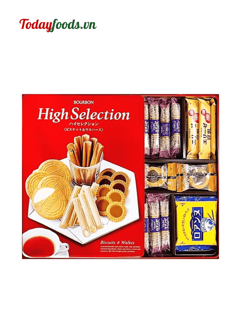 Bánh Quy Bourbon High Selection Hộp Thiếc 333.2G (43 Gói - 6 Loại)