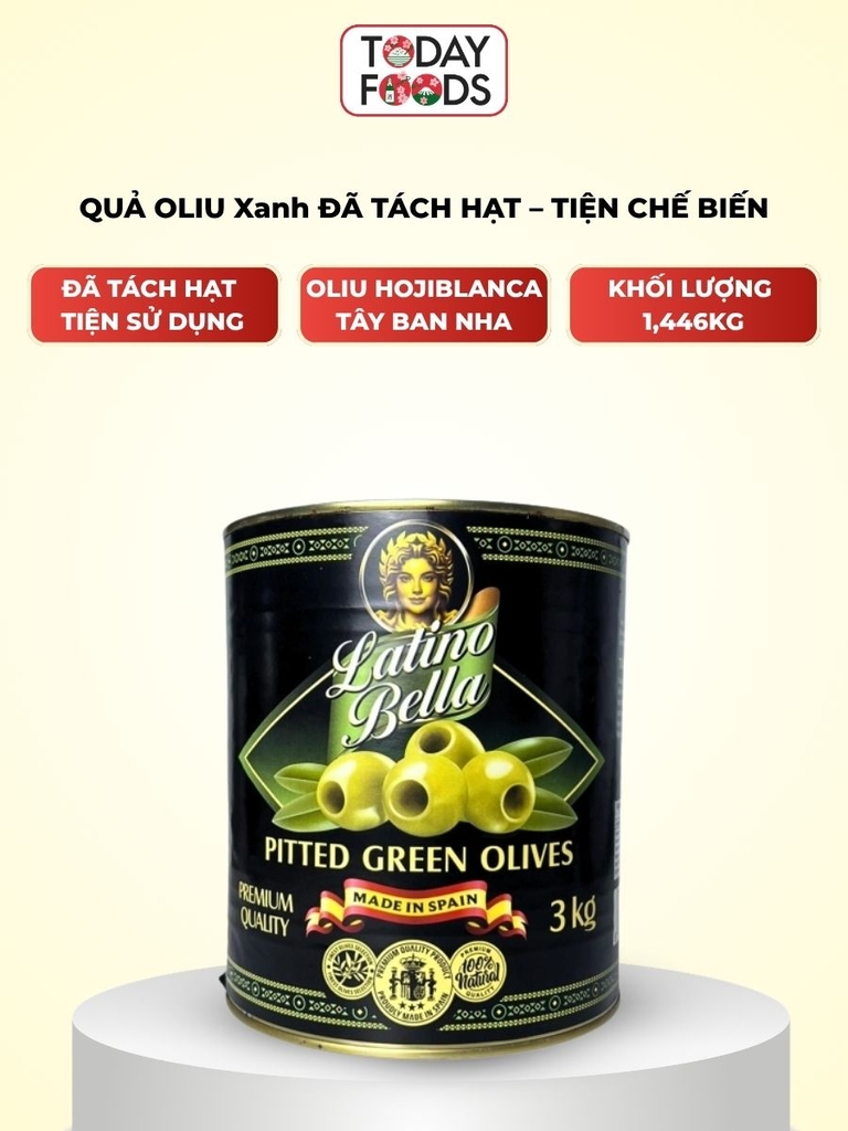 Quả Oliu Xanh Tách Hạt Latino Bella 3KG