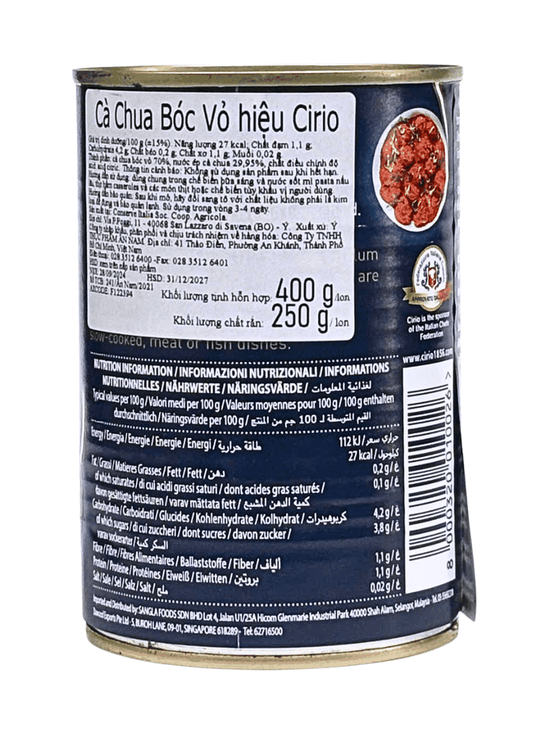 Cà Chua Bóc Vỏ Cirio Pelati 400G