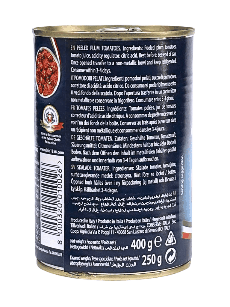 Cà Chua Bóc Vỏ Cirio Pelati 400G