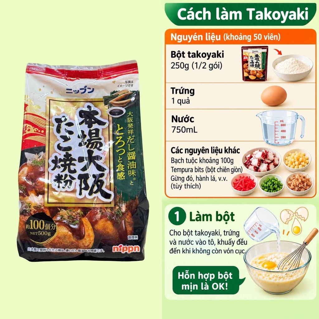Bột Làm Bánh Takoyaki Nippn Osaka 500G