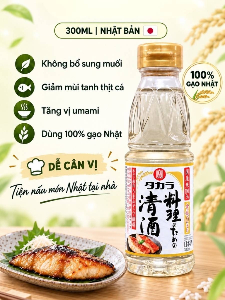 Rượu Sake Nấu Ăn Takara Ryori No Tameno Seishu (không muối) 300ML