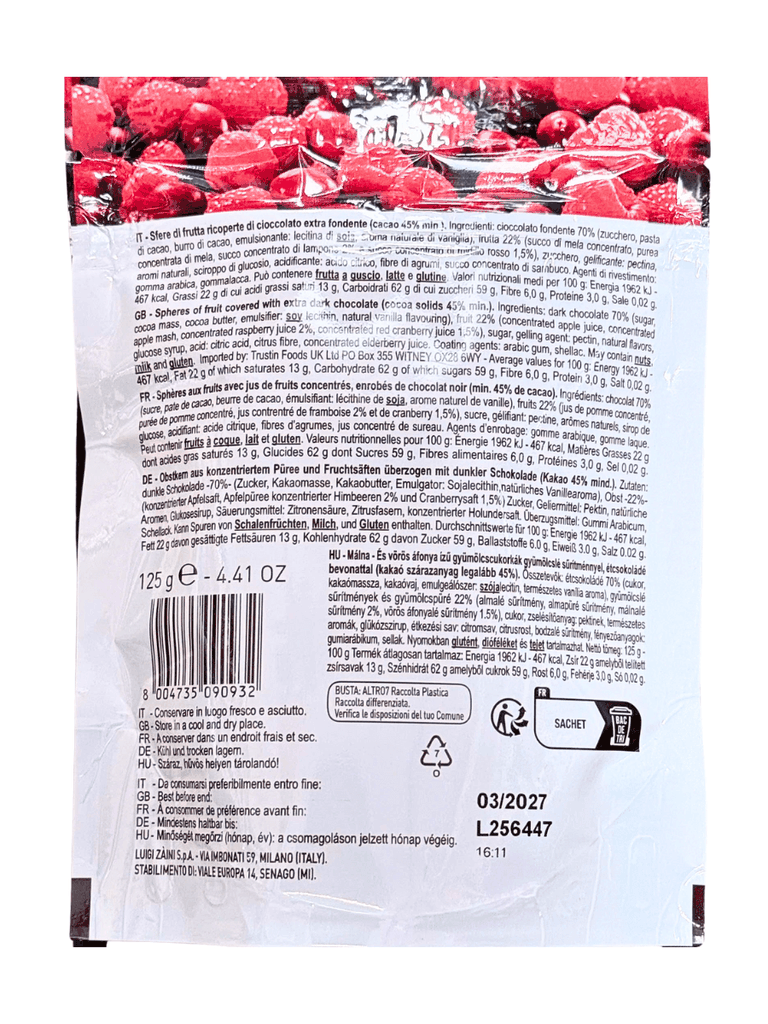 Socola Đen Nhân Mâm Xôi Đỏ & Nam Việt Quất Zaini 125G