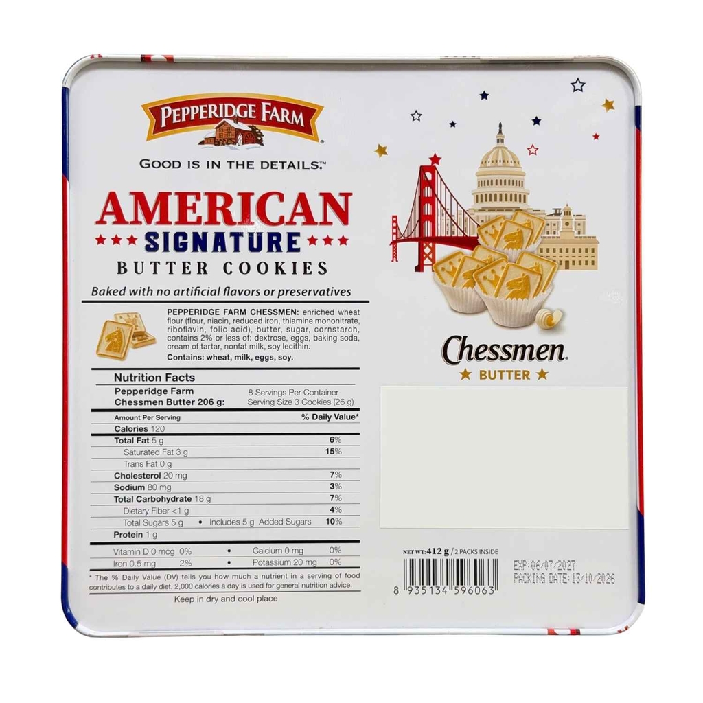 Bánh Quy Pepperidge Farm Chessmen American Signature 412G (Hộp Thiếc)