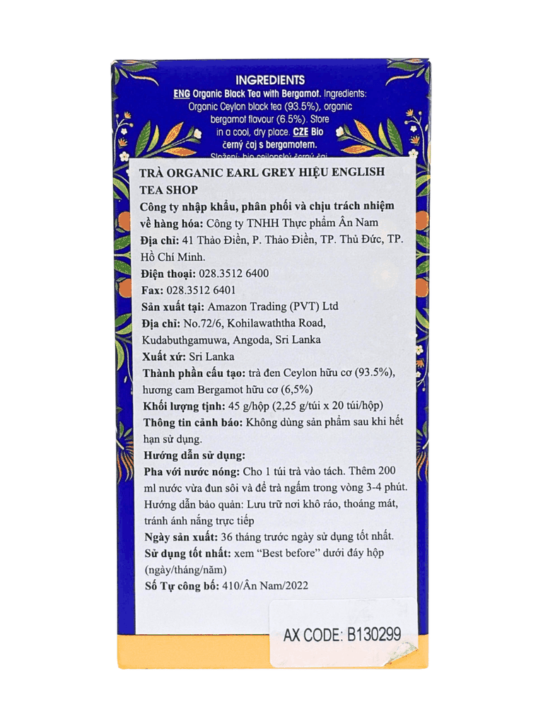 Trà Earl Grey English Tea Shop Organic 45G