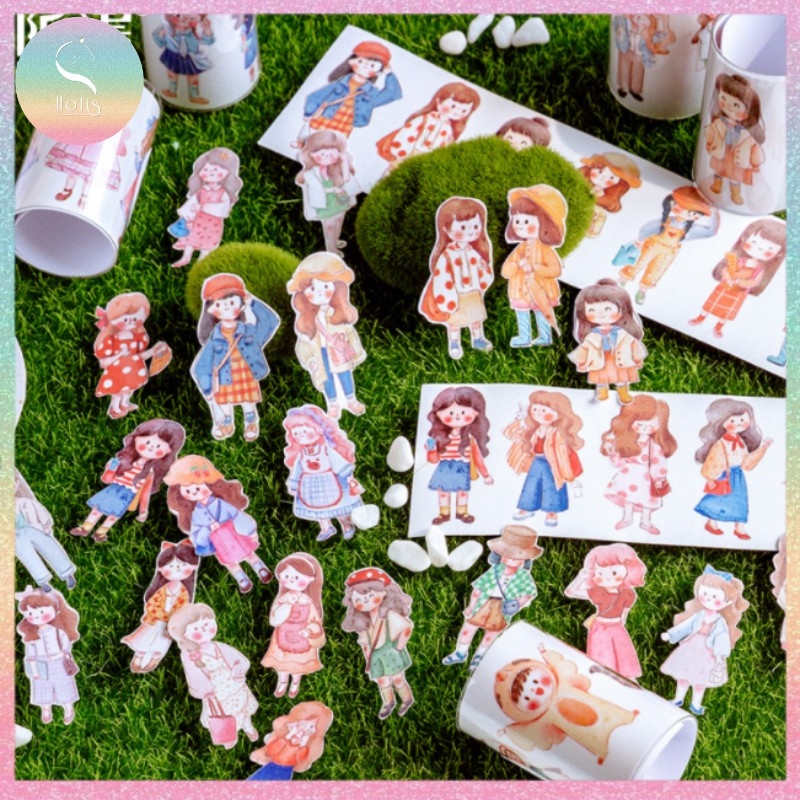 HOTIS] Sticker cô gái cute hình dán dễ thương trang trí dạng ống cuộn