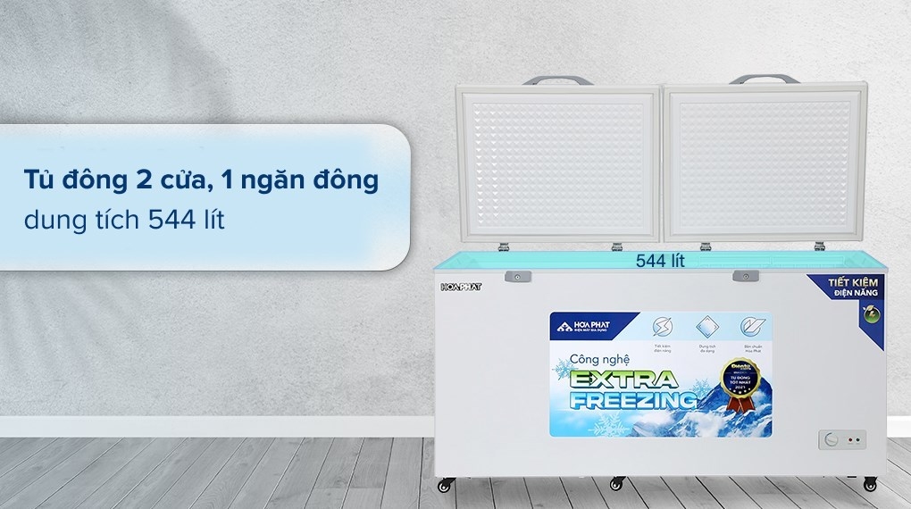 Tủ đông dung tích lớn Hòa Phát 1 ngăn 2 cánh HPF AD6544 1000L DÀN ĐỒNG