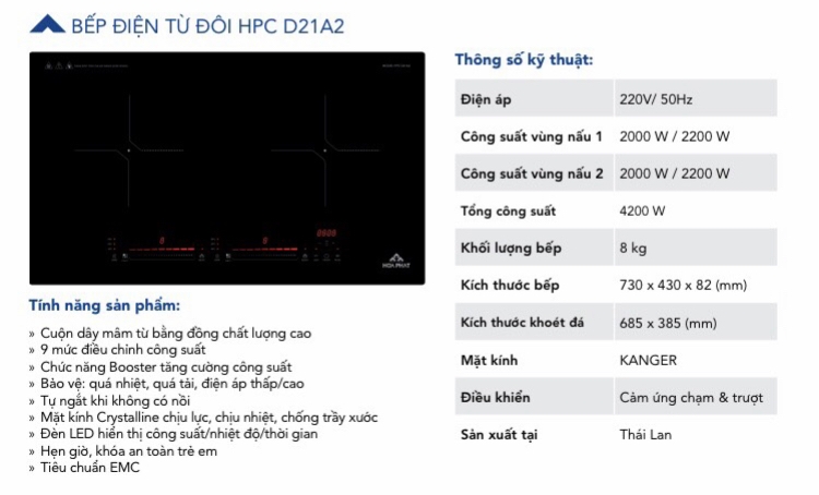 Bếp điện từ đôi HPC D21A2