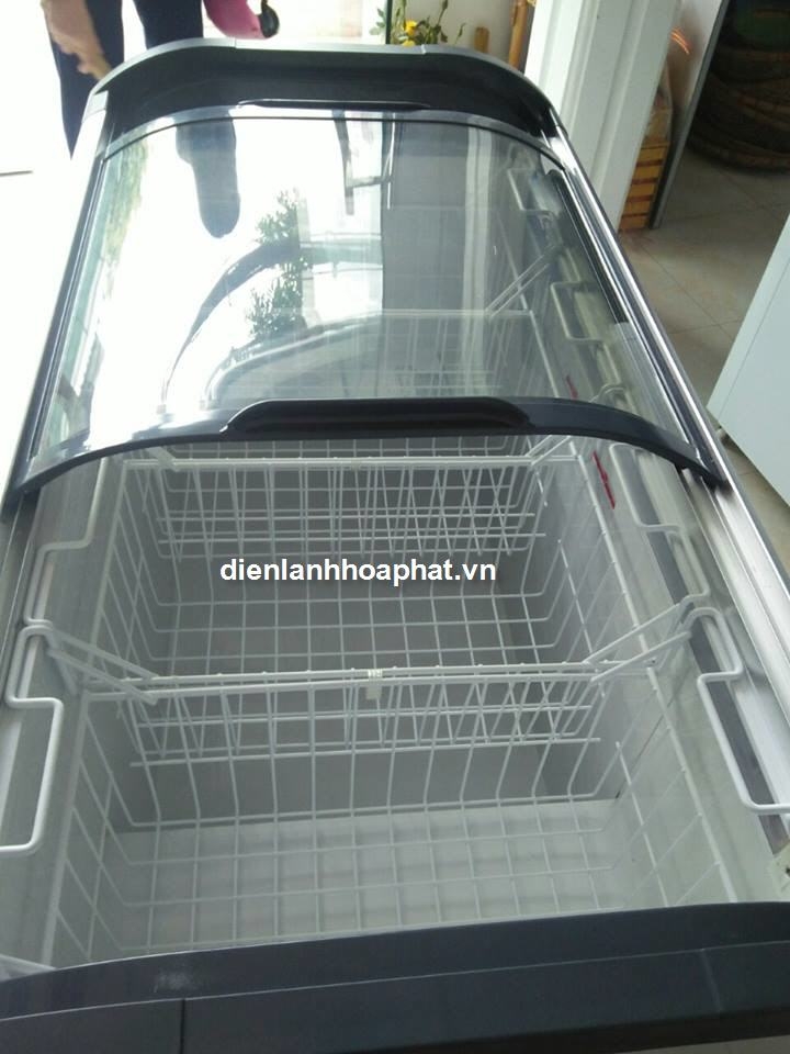 Tủ đông mặt kính cong 275 lít bán kem , bán Hải sản tủ trưng bày sản phẩm như siêu thị