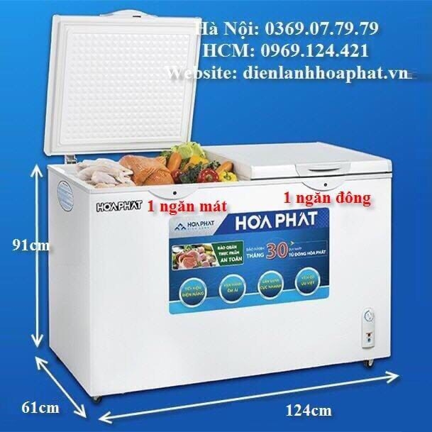Tủ 1 ngăn đông + 1 ngăn mát 600 lít ( lòng sử dụng thực 250L) dài 1.24 mét rộng 61cm