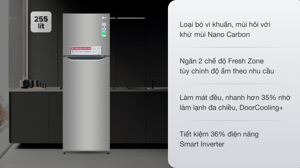 Tủ lạnh LG GN-M255PS inverter 255 lít