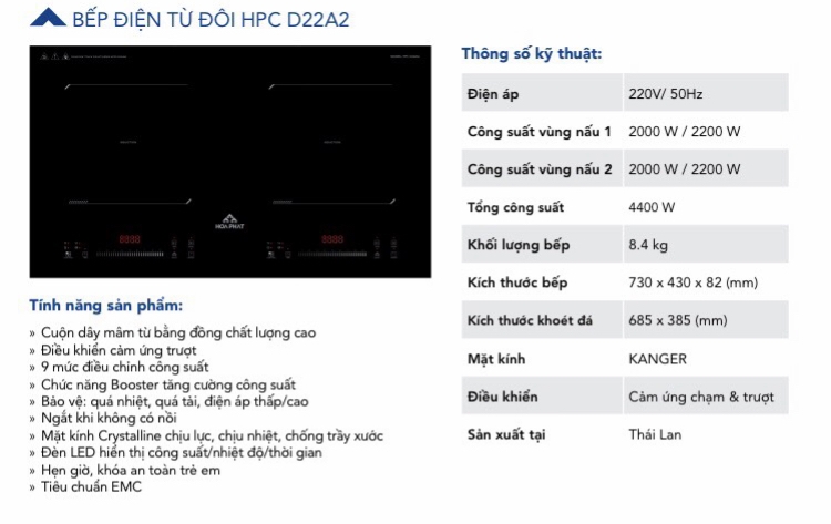 Bếp điện từ đôi HPC D22A2