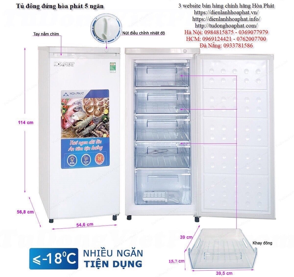 Tủ Đông Gia Đình HUF 350SR1 5 TẦNG 1 chế độ - TIẾT KIỆM ĐIỆN