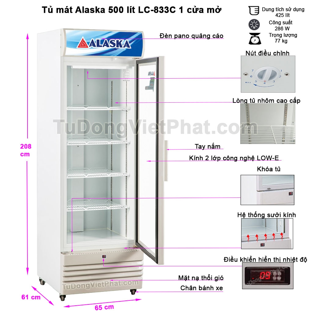 Tủ mát Alaska 500 lít LC-833C 1 cửa mở