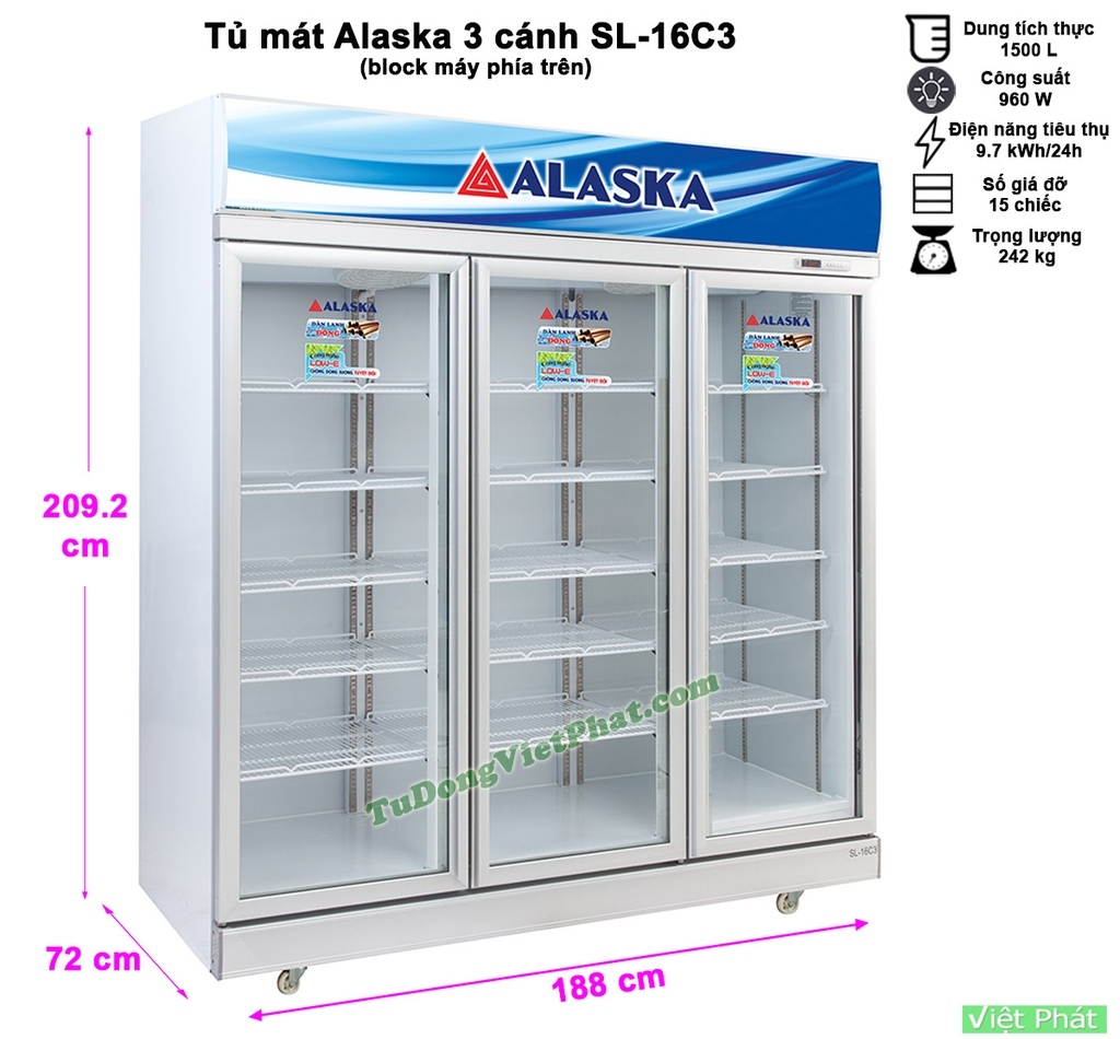Tủ mát Alaska SL-16C3 1600 lít 3 cánh