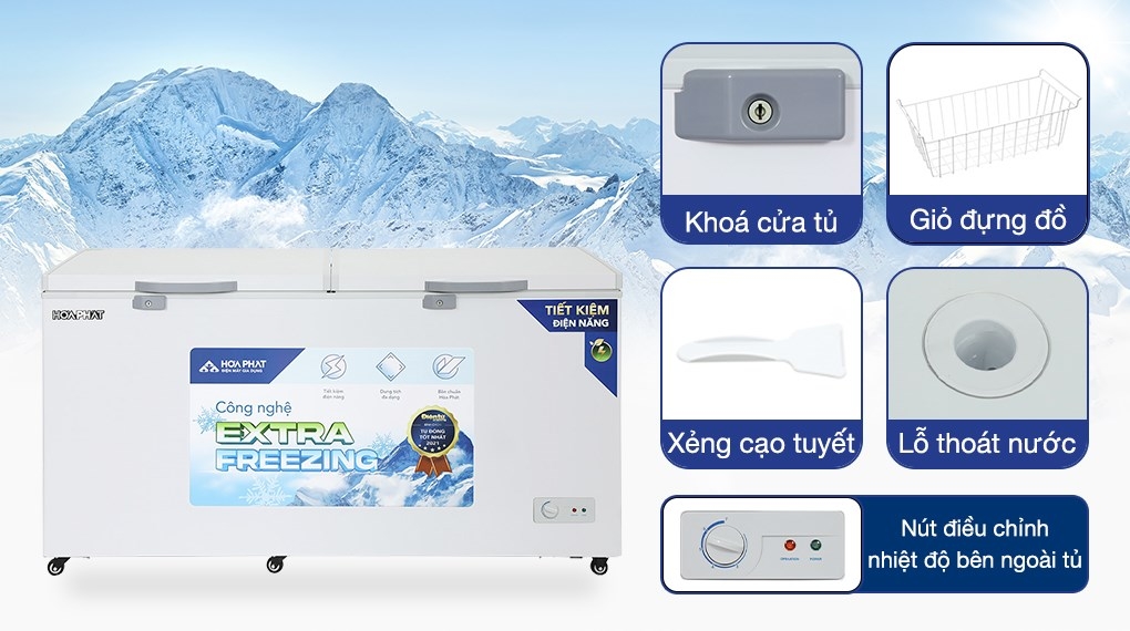 Tủ đông dung tích lớn Hòa Phát 1 ngăn 2 cánh HPF AD6544 1000L DÀN ĐỒNG