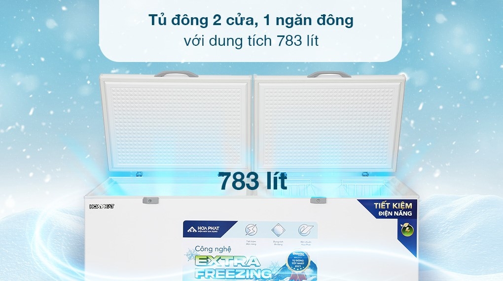 Tủ đông dung tích lớn Hòa Phát 1 ngăn 2 cánh HPF AD6783 1250L DÀN ĐỒNG