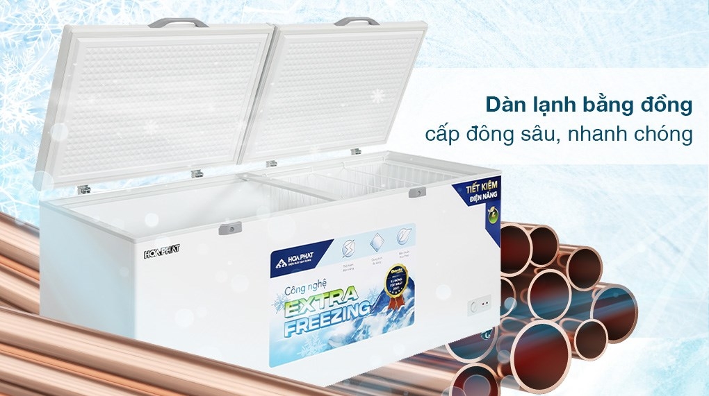 Tủ đông dung tích lớn Hòa Phát 1 ngăn 2 cánh HPF AD6783 1250L DÀN ĐỒNG
