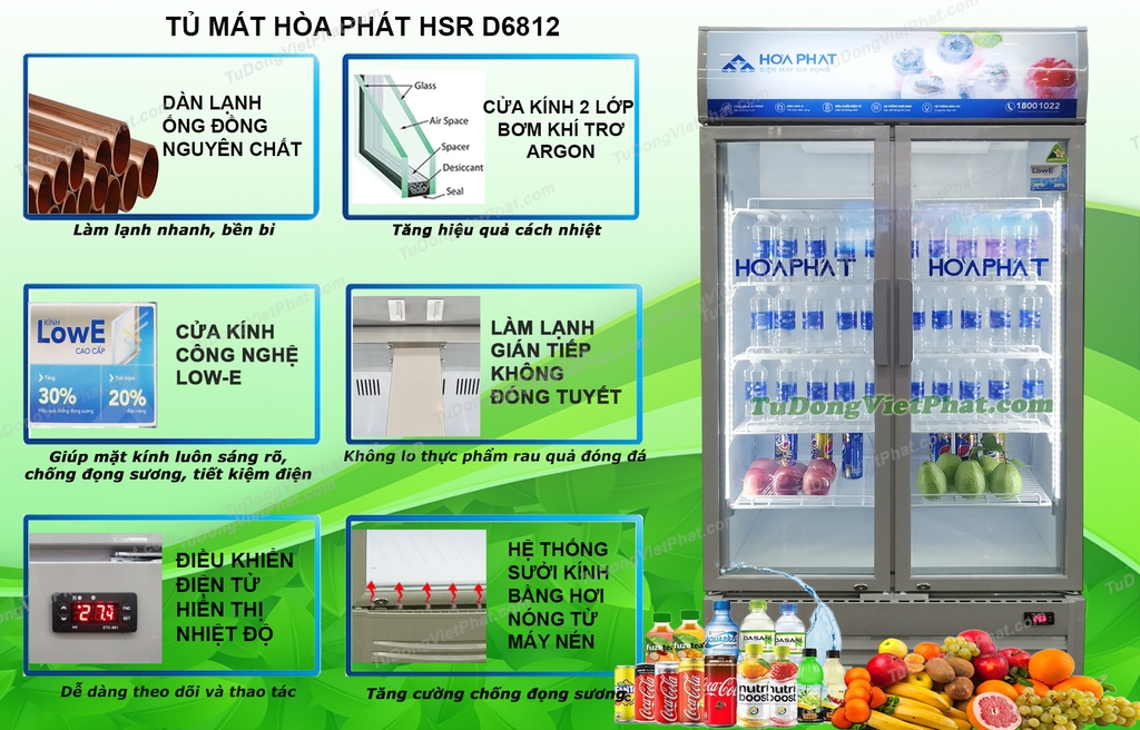 Tủ mát trưng bày Hòa Phát 1 ngăn 2 cánh HSR D6812 1250L