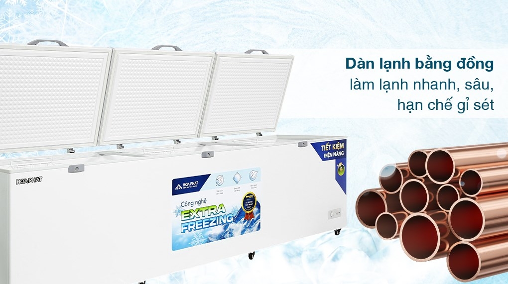Tủ đông dung tích lớn Hòa Phát 1 ngăn 3 cánh HPF AD61190 1700L Dàn Đồng