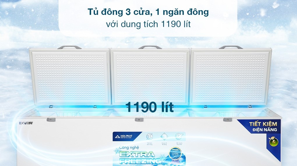 Tủ đông dung tích lớn Hòa Phát 1 ngăn 3 cánh HPF AD61190 1700L Dàn Đồng
