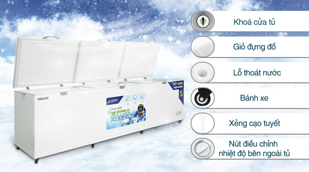 Tủ đông dung tích lớn Hòa Phát 1 ngăn 3 cánh HPF AD61190 1700L Dàn Đồng