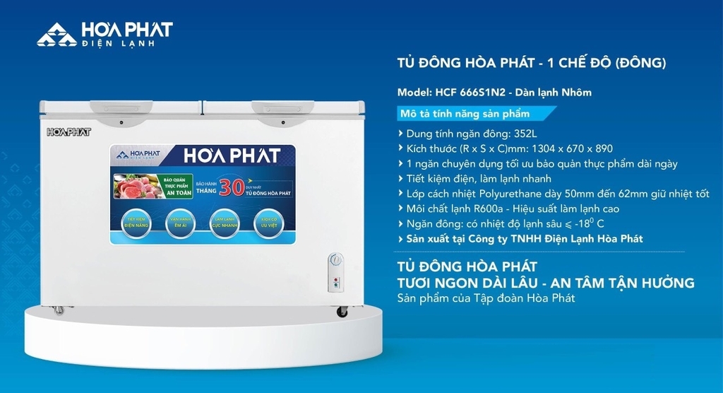 MẪU TỦ ĐÔNG HOÀ PHÁT 1 CHẾ ĐỘ 336l- 516l - 666l