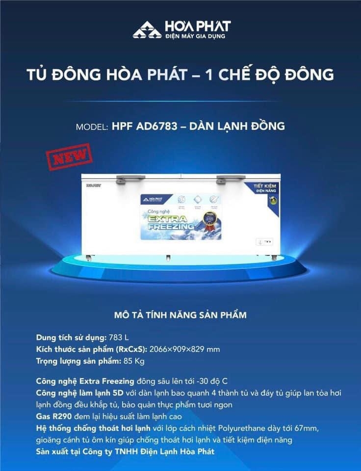 Tủ đông dung tích lớn Hòa Phát 1 ngăn 2 cánh HPF AD6783 dung tích 1000 lít
