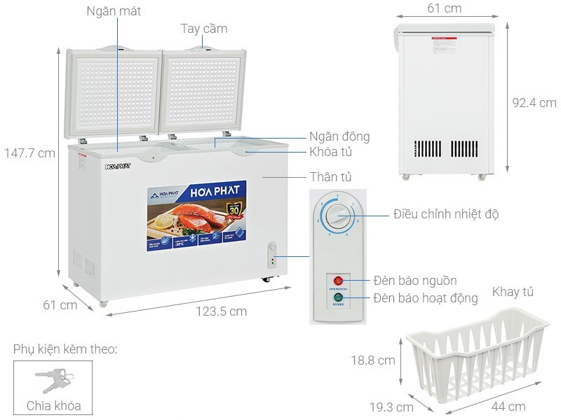 Tủ đông Hòa Phát 2 ngăn 2 cánh HCF 606S2Đ2 606 Lít lòng sử dụng 245L