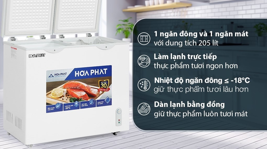 Tủ đông Hòa Phát 2 ngăn 2 cánh HCF 506S2Đ2 506l lòng sử dụng 205L
