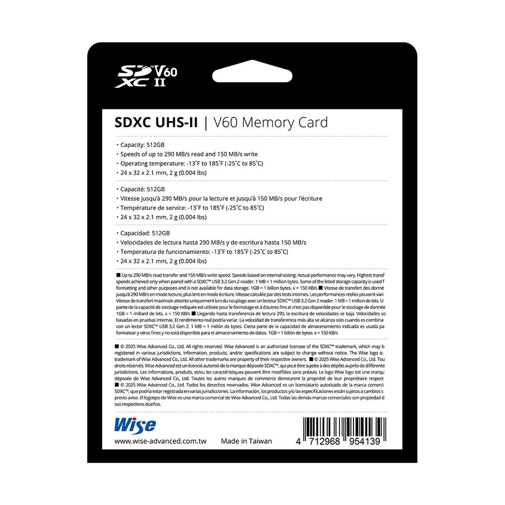 Thẻ nhớ Wise 128GB / 256GB / 512GB SDXC UHS-II V60 / V90 - SD-S128 / SD-S256 / SD-S512 / SD-N128 / SD-N256