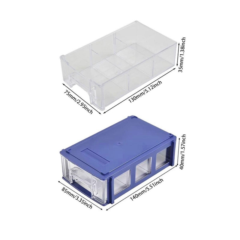Hộp đựng linh kiện màu xanh có ngăn kéo, có thể ráp lại thành khối