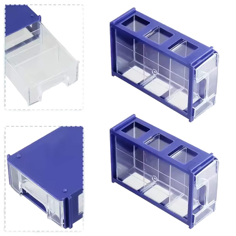 Hộp đựng linh kiện màu xanh có ngăn kéo, có thể ráp lại thành khối