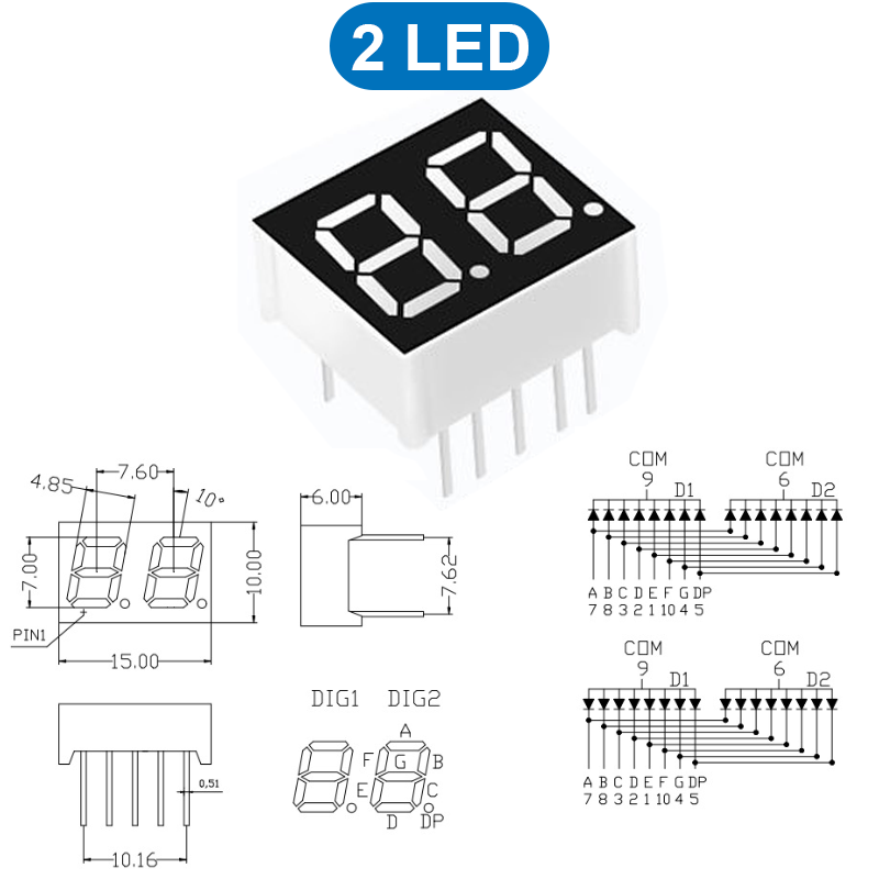 LED 7 đoạn 0.28 inch chữ màu đỏ âm chung / dương chung