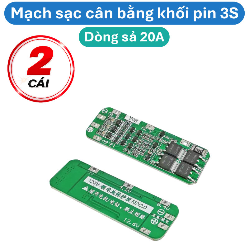 Mạch sạc cân bằng khối pin 3S ( 3 viên 18650) - dòng xả 20A