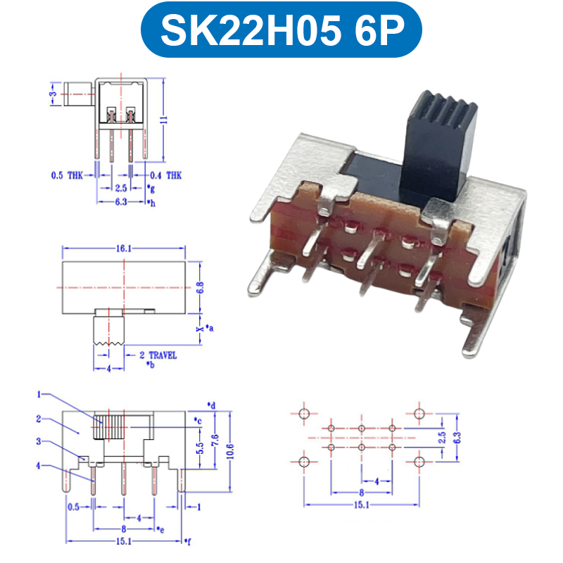 (10 Cái) Công tắc trượt, công tắc slide chân cắm chỉnh ngang hàn PCB