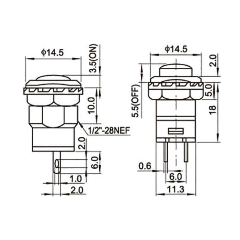 (10C) Nút nhấn nhả DS-227/ nhấn giữ DS-228 12mm 2 chân 250V 1.5A