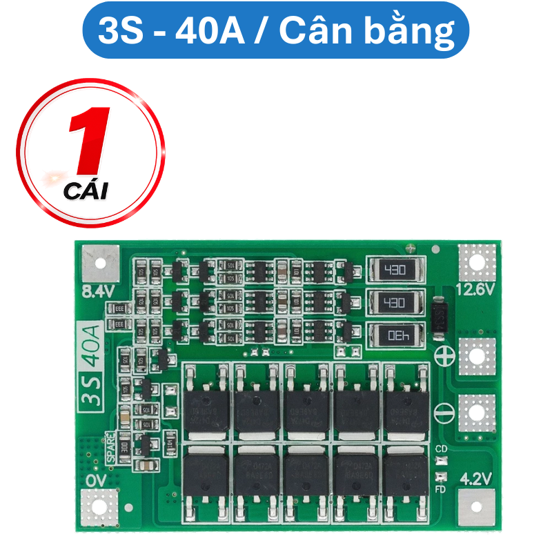 Mạch sạc bảo vệ pin Lithium 3S/4S 40A 60A 18650 BMS 11.1V 12.6V/14.8V 16.8V