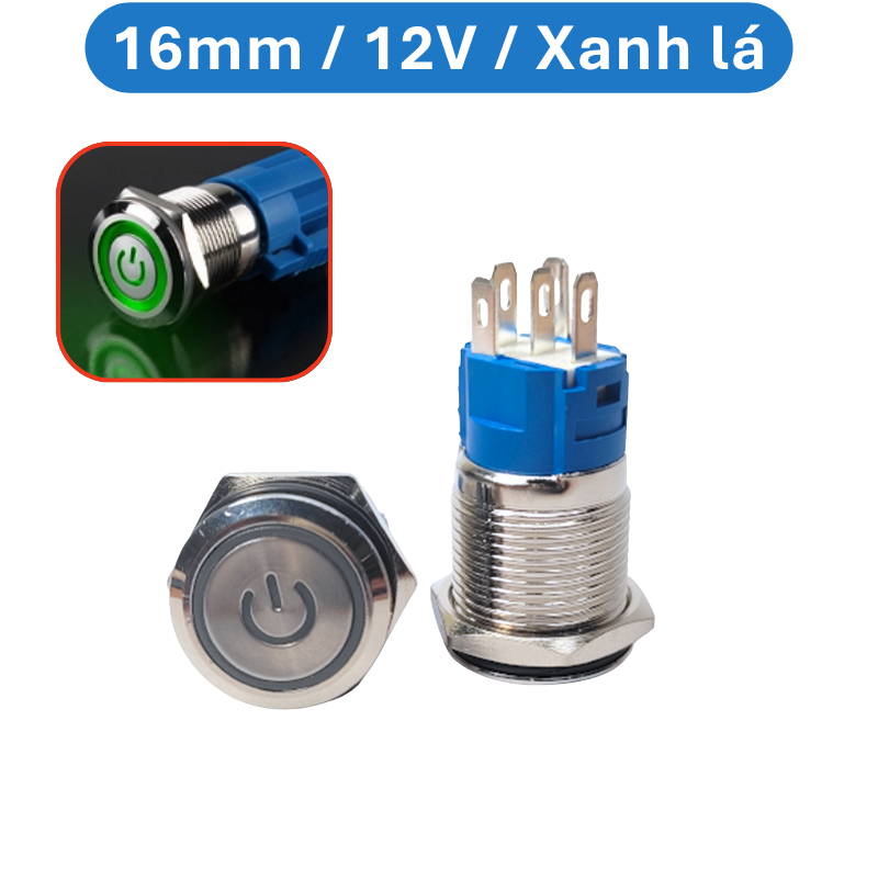 Nút nhấn chống nước đầu bằng ( Nhấn Nhả - Reset ) lỗ khoét 12mm/16mm/19mm/22mm