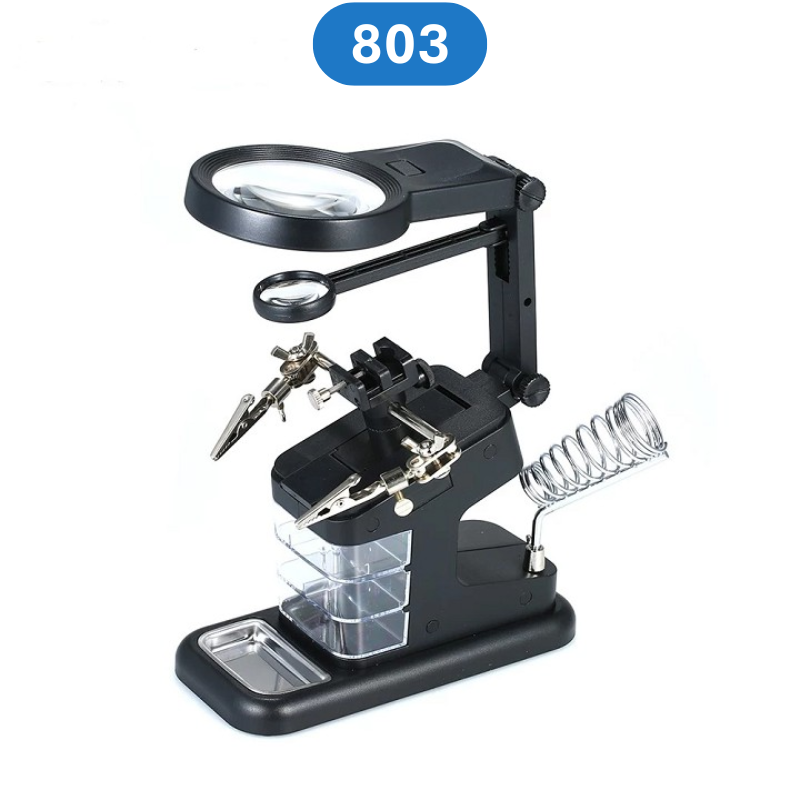 Kính lúp kẹp soi hàn mạch điện tử có đèn LED và gác mỏ hàn