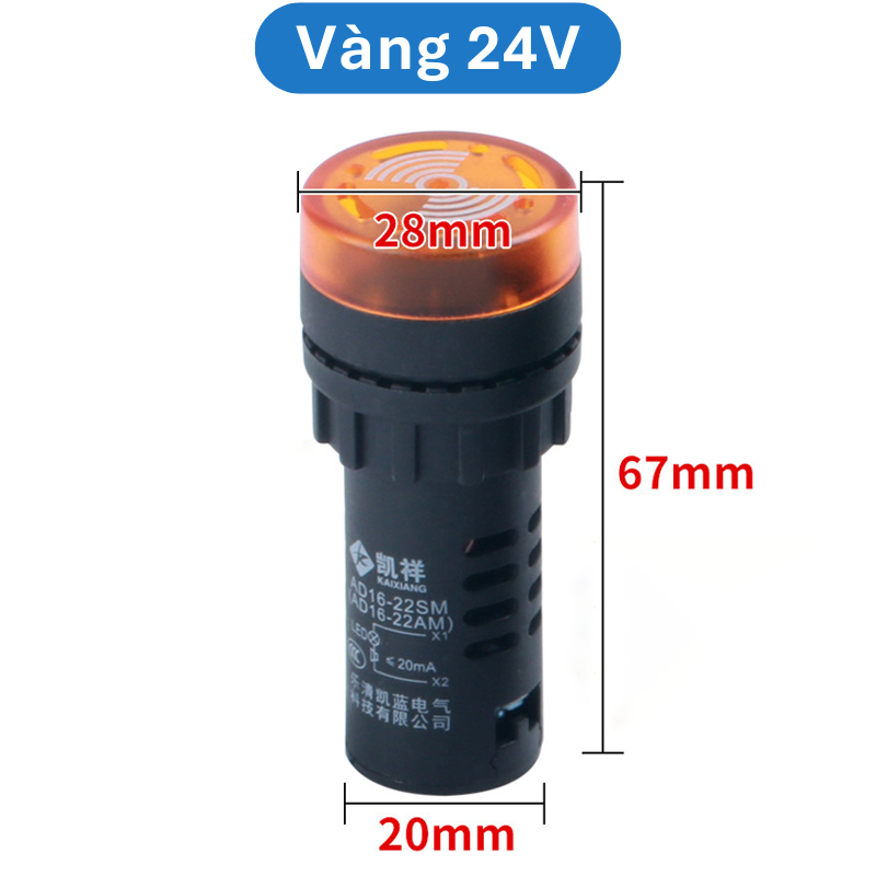 Đèn còi báo AD16 - 22SM lỗ khoét 22mm điện áp 12V, 24V, 220V, 380VAC
