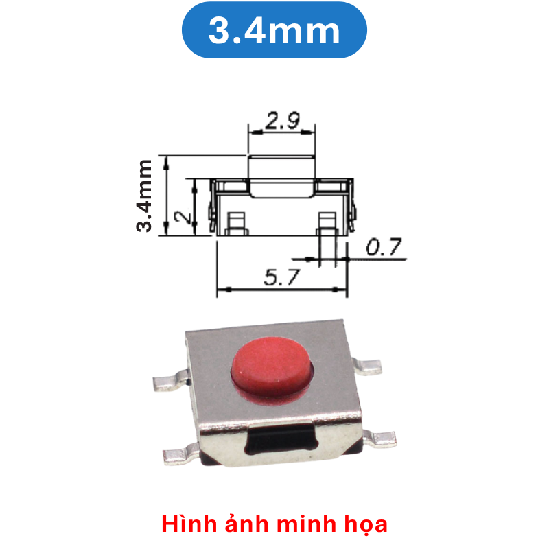 (50 Cái) Nút nhấn 6x6mm 4 chân dán đầu đỏ cao 2.5 - 3.7mm