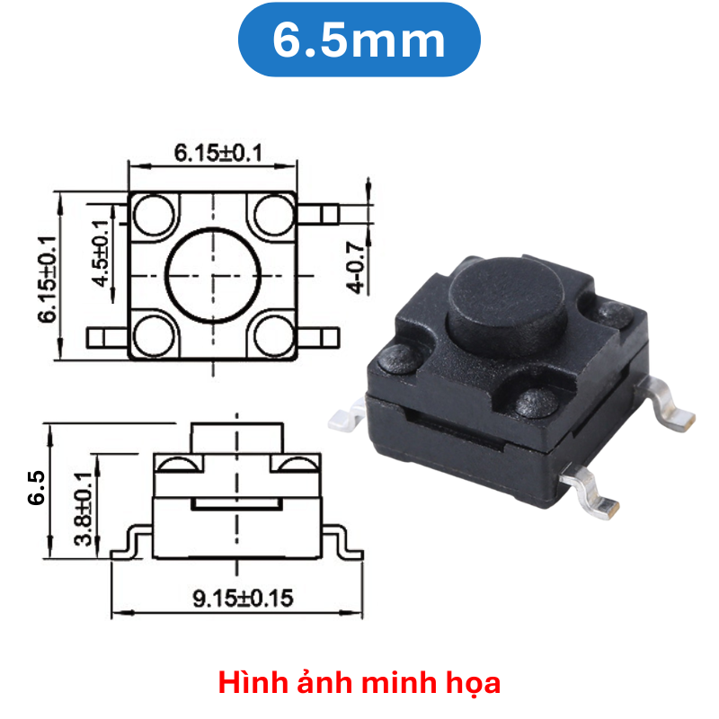 (10 cái) Nút nhấn 6x6mm chống thấm 4 chân dán SMD cao 4.3 - 15mm