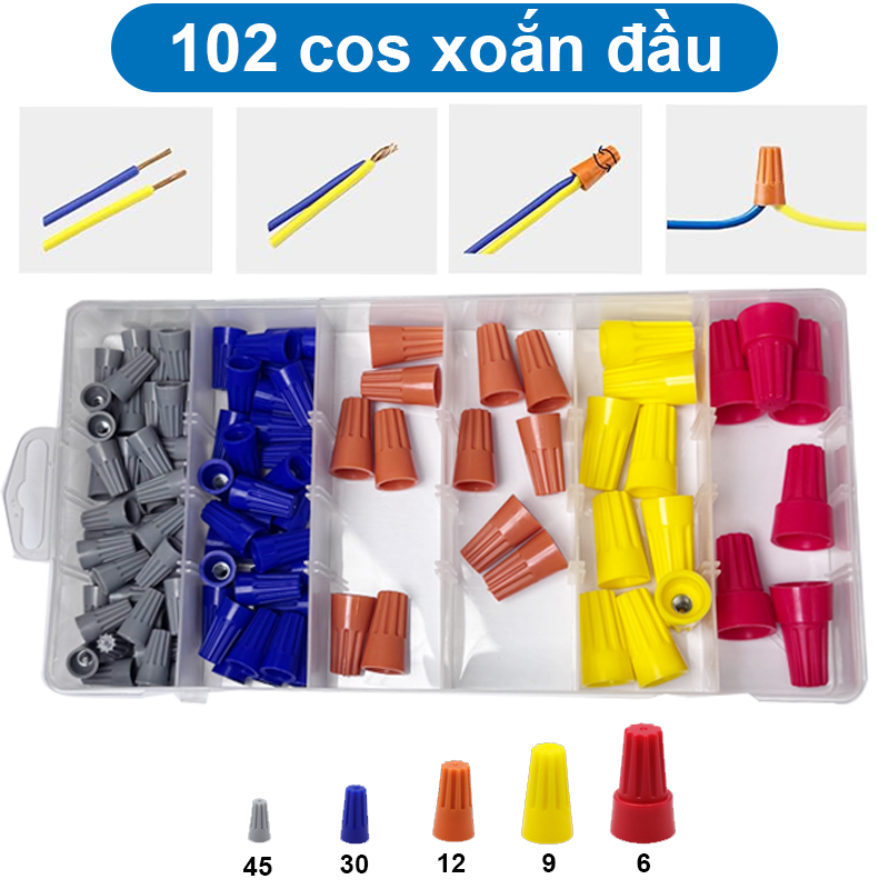 Hộp đầu cos đủ loại, cos ghim, nhét, Y, tròn, nối T, xoắn tiện dụng