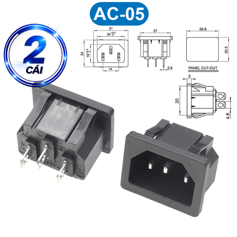 Đầu nối nguồn, jack cắm AC hàn dây chịu tải tốt cho máy móc thiết bị điện